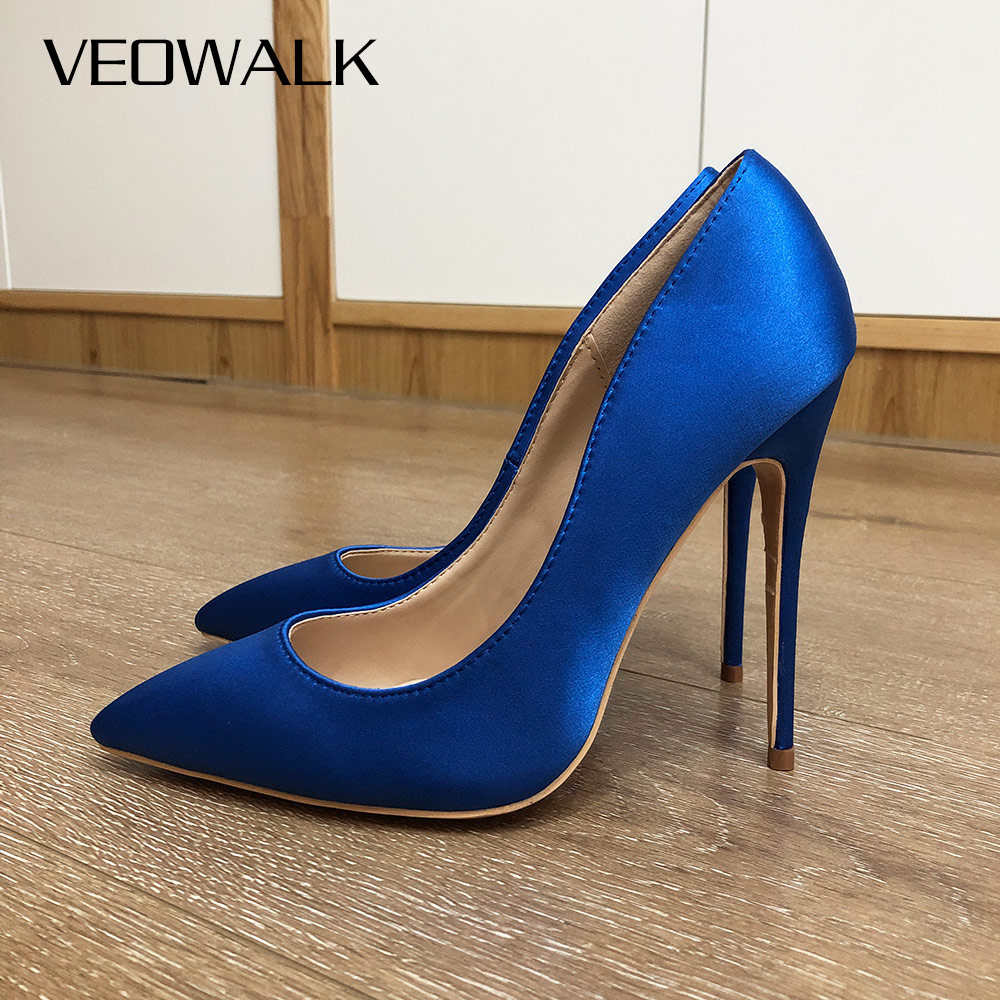 Slip Dress Satin - Veowalk 로얄 블루 여성 실크 새틴