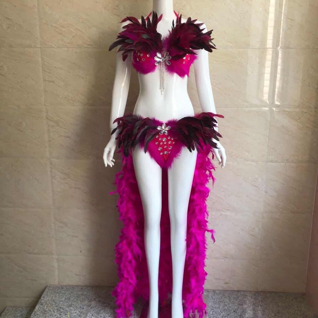 Thong Bikini Women - 여성용 깃털 비키니 의상, 라인스톤 홀터탑,