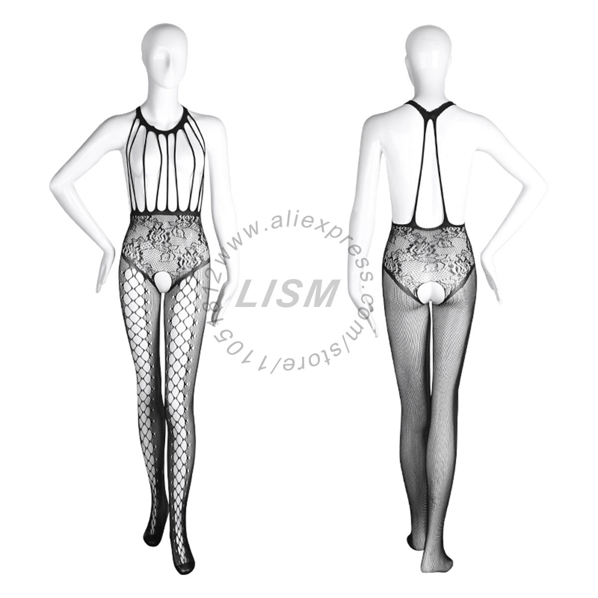 LISM 섹시한 홀터넥 컷아웃 오픈 버스트 바디스타킹, - Bodystocking Fishnet 리뷰 및 가격