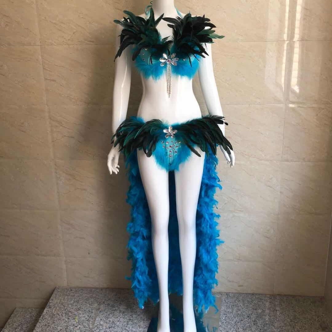 여성용 깃털 비키니 의상, 라인스톤 홀터탑, 롱 깃털  - Thong Bikini Women 리뷰 및 가격