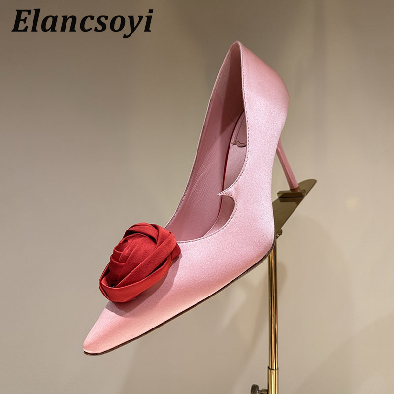 로즈 플라워 데코 하이힐 여성용 새틴 포인티드 토 얇은 - Slip Dress Satin 리뷰 및 가격